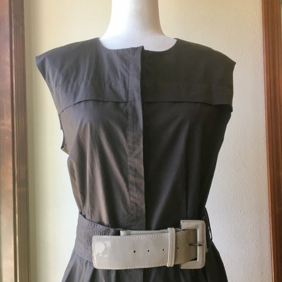 Zara Brown Midi Dress with Belt - Picture 2 of 10